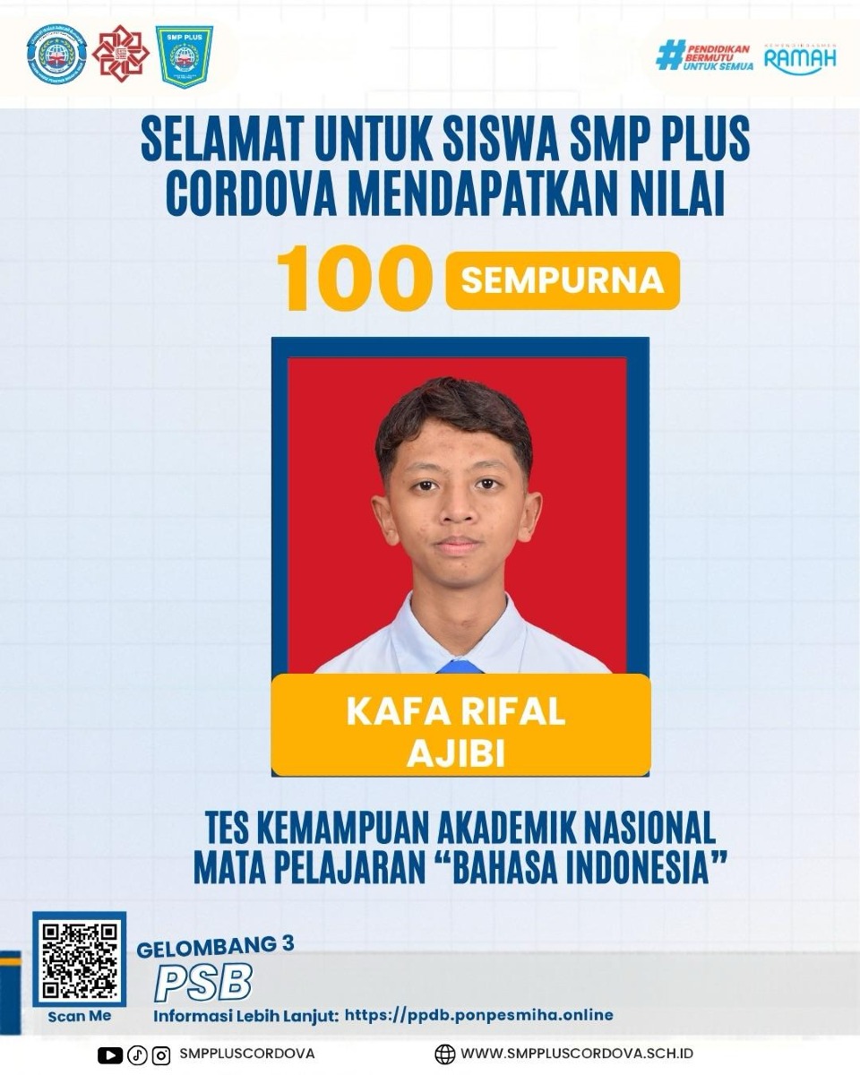 Galeri SMP Plus Cordova Umumkan Hasil Terbaik Tes Kemampuan Akademik (TKA) 2026